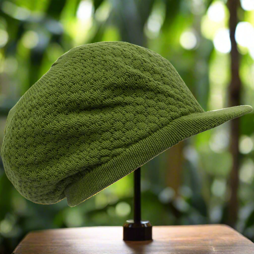 Rasta Dreadlocks Cap Tam Hat with Brim (Olive Green)