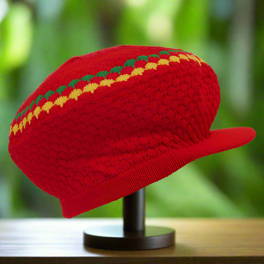 Rasta Dreadlocks Cap Tam Hat with Brim (Red with Yel/Grn)