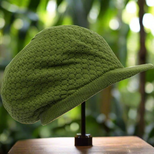 Rasta Dreadlocks Cap Tam Hat with Brim (Olive Green)
