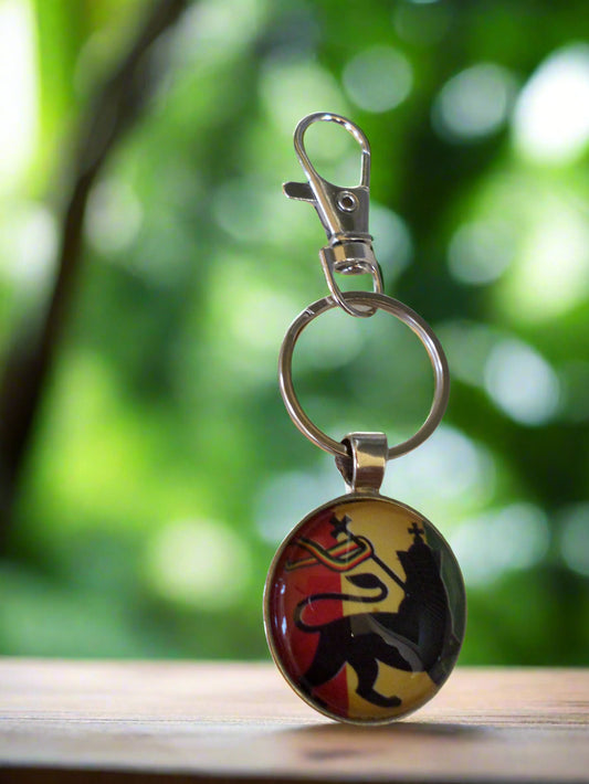 Rastafarian 3D Round Bezel Keychain of the Conquering Lion of Judah