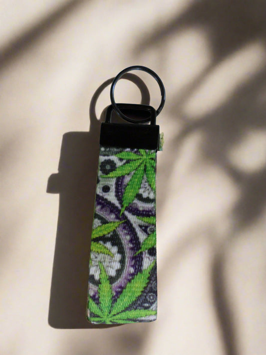 Marijuana Leaf Nylon Webbing Key Fob