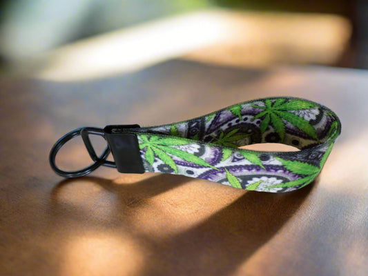 Marijuana Leaf Nylon Webbing Key Fob